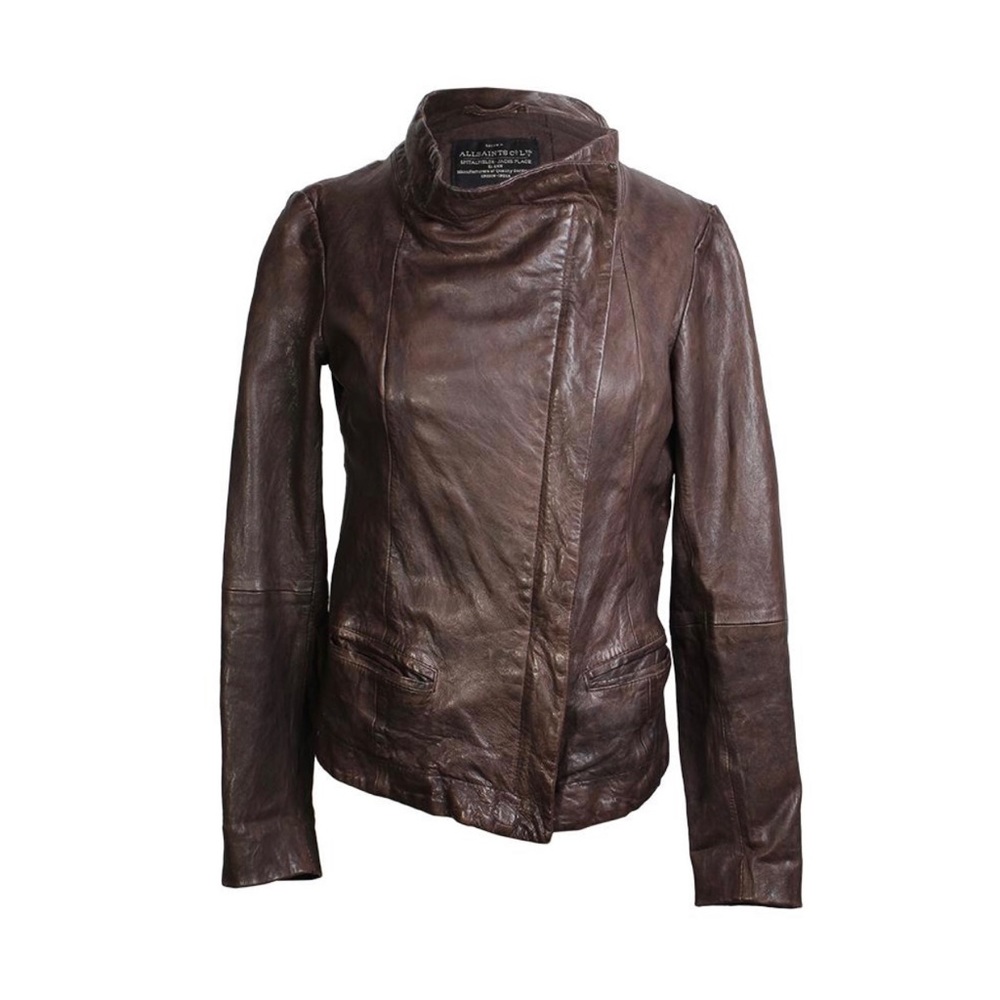 All Saints size 6 Brown leather jacket